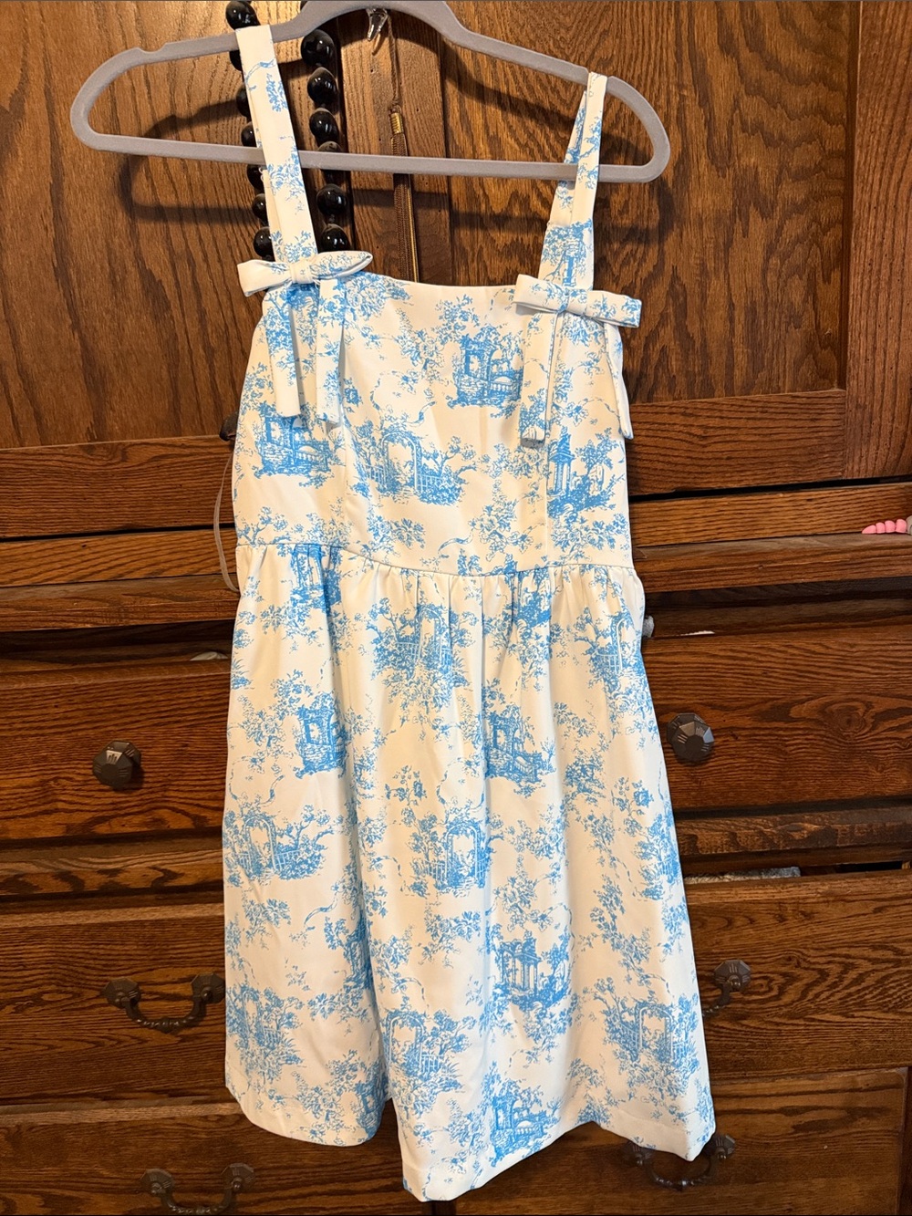 entro Cream Sundress with Light Blue Toile Print